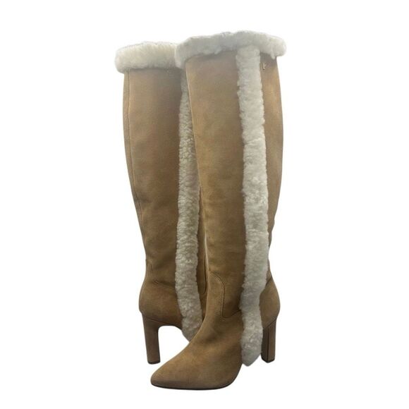 🧧SOLD🧧Larroudé Cindy Hi Faux Fur Boot Knee High Brown Size 7.5 Suede Leather - Picture 2 of 14